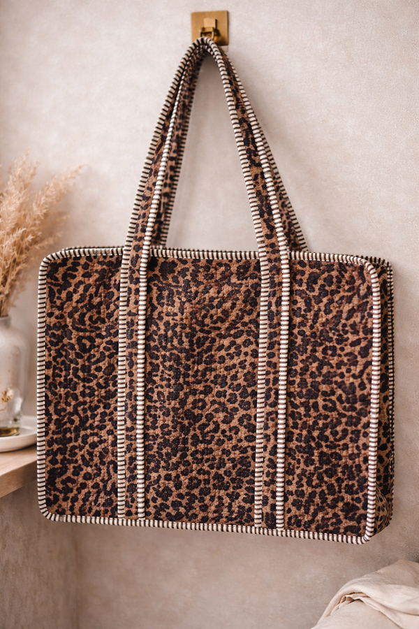 Naira Leopard Print Quilted cotton Tote Bag