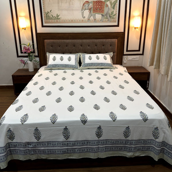 RAJASTHANI HAND BLOCK PRINT PREMIUM BEDSHEET – ELEGANT FLORAL PATTERN - newkasa
