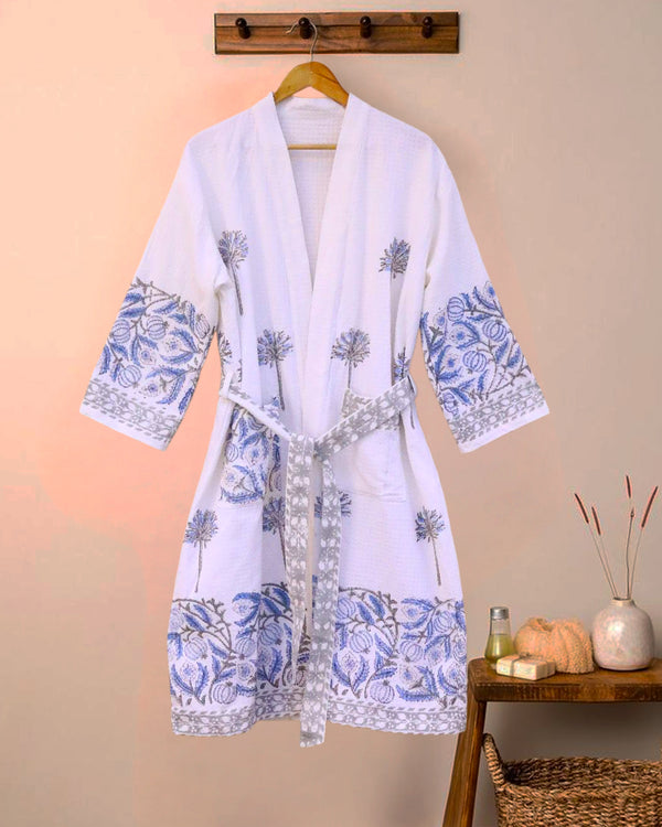 Neerja Waffle Cotton Hand Block Bathrobe