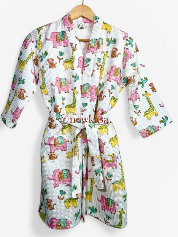 Safari Play Waffle Cotton Bathrobe for Kids