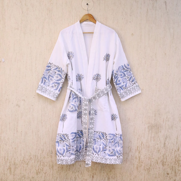 Neerja Waffle Cotton Hand Block Bathrobe