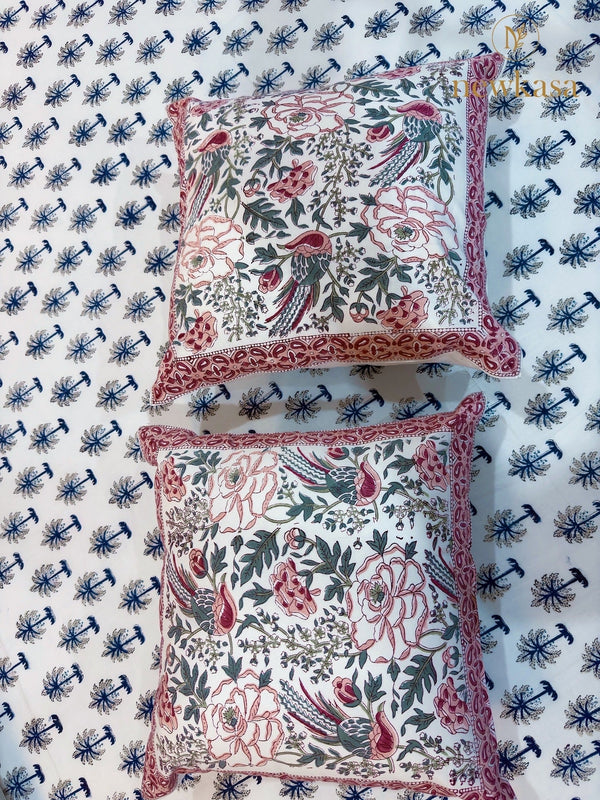 AZURE PALM PREMIUM HANDBLOCK COTTON BEDSHEET (KING SIZE 108*108) - newkasa