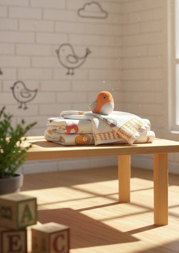 Chirpy Chintu Waffle Handblock Printed Baby Towel Set of 2