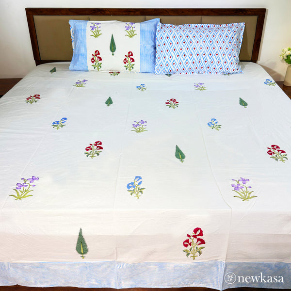 Meera Mahal Rang - Spring Courtyard Embroidered Cotton| King 108×108 | Multicolour Floral | Newkasa Premium Collection