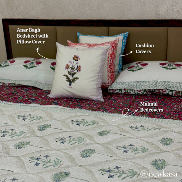 ANAR BAGH - Jaipuri Hand Block Cotton Bedsheet (KING SIZE 108*108)
