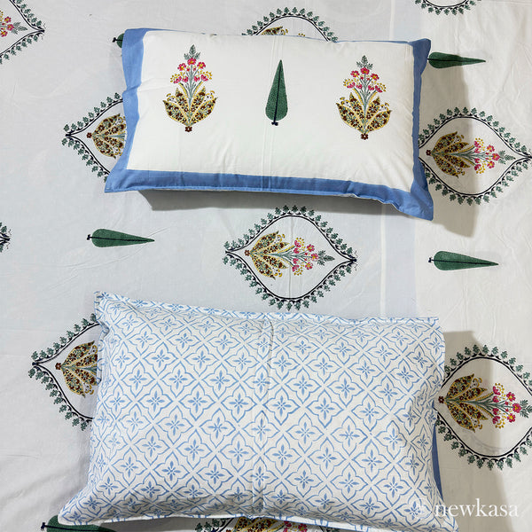 GULSHAN-E-THAR - Jaipuri Cotton Double Bedsheet with Pillow Covers | Premium Sanganeri Floral Print | 100% Soft Cotton