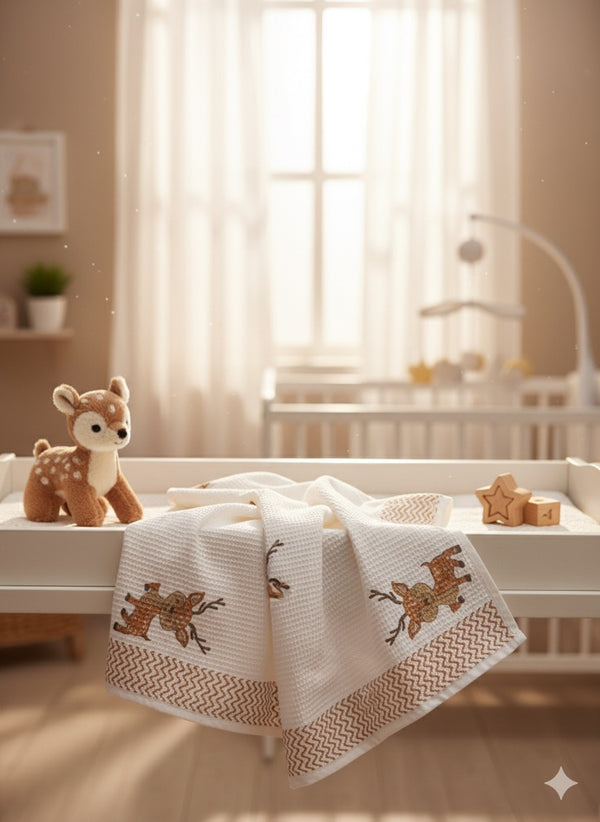 Rudy Reindeer Waffle Handblock Printed Baby Towel Set of 2