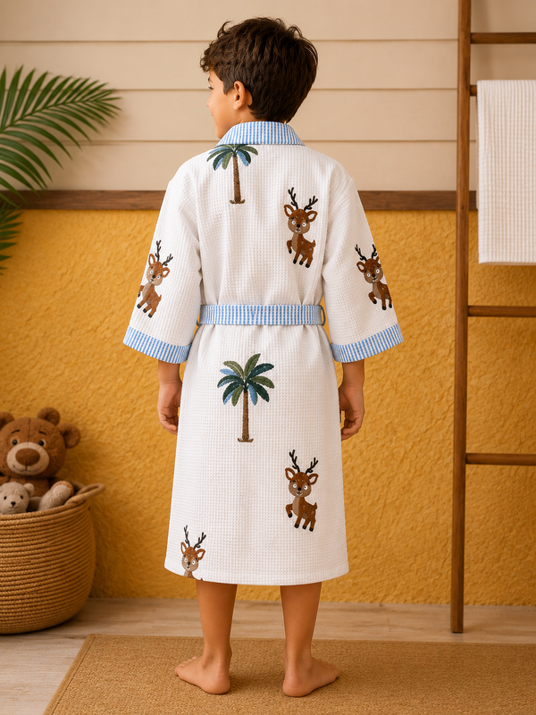 Woodland Fawn Waffle Cotton Bathrobe for Kids