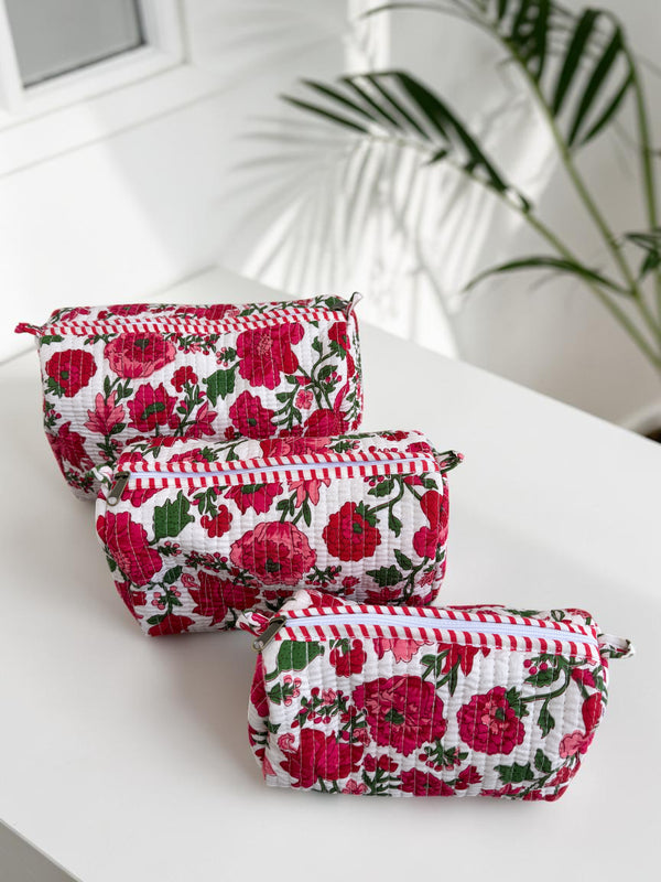Quilted Pouch Trio - Ruby Floral