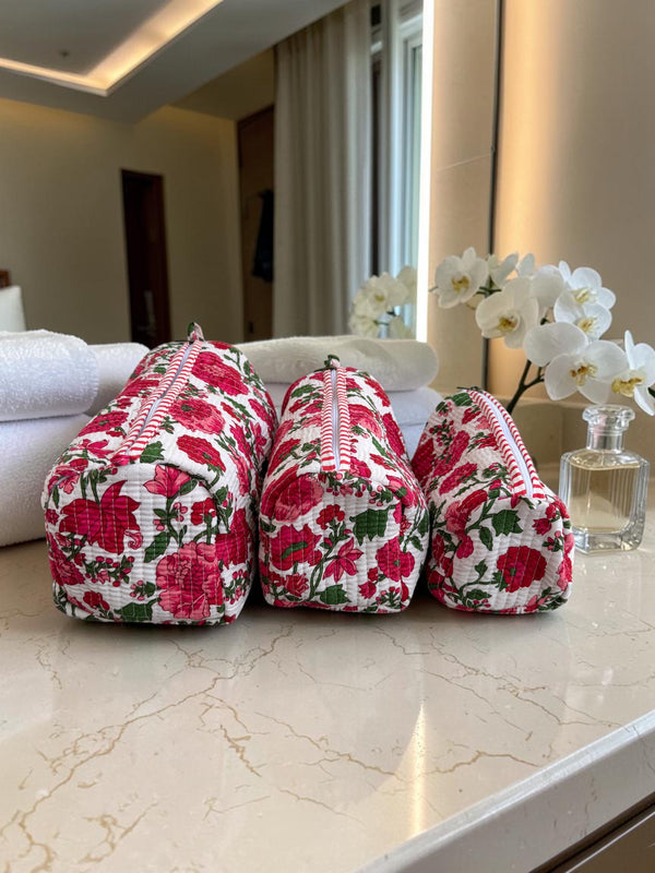 Quilted Pouch Trio - Ruby Floral