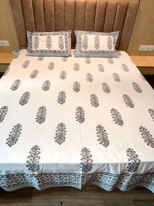 JAIPURI PREMIUM COTTON BEDSHEET WITH MARIGOLD VINE MOTIFS - newkasa