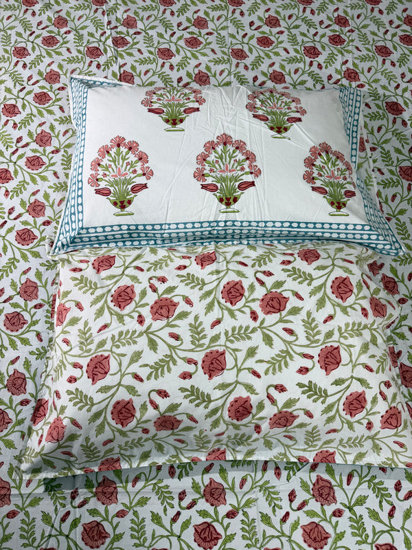 Gulaab Baag – Handblock Percale Cotton Bedsheet