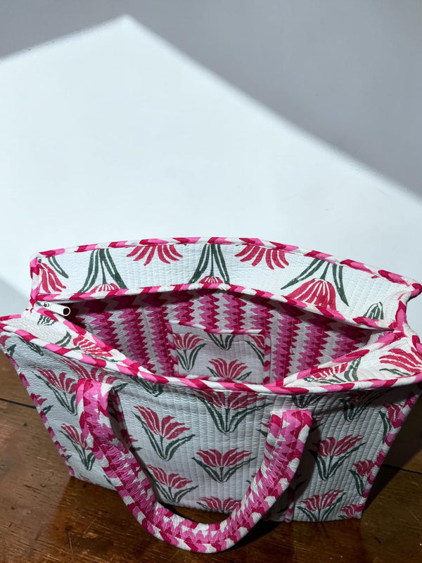 Pink Blossom Handblock Tote bag