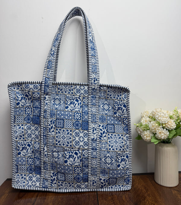 Quilted Tote Bag - Indigo Kashi