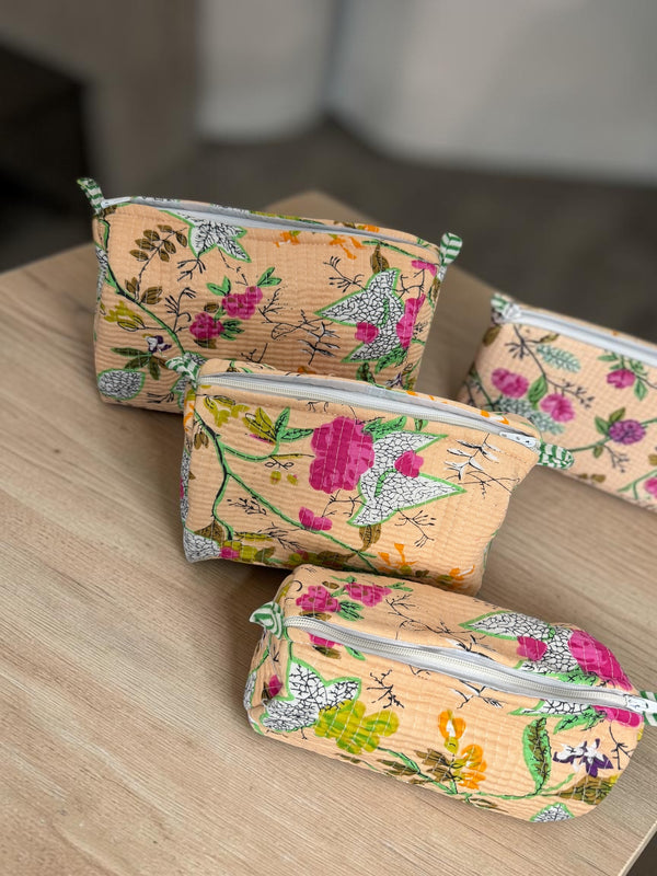Quilted Vanity Bags – Peach Flora