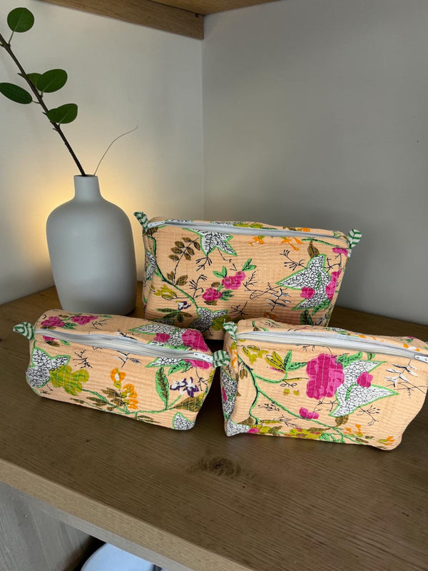Quilted Vanity Bags – Peach Flora
