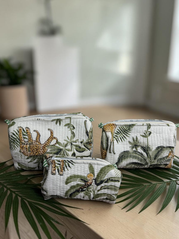 Quilted Pouch Trio- Ivory Safari