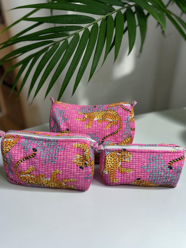 Quilted Pouch Trio - Pink Safari