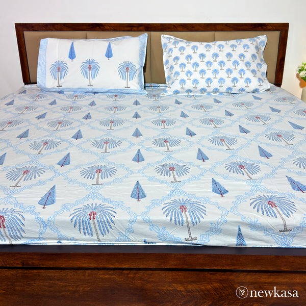 RAJSI PALM – Palm Breeze Handblock Percale Cotton Bedsheet | King 108×108