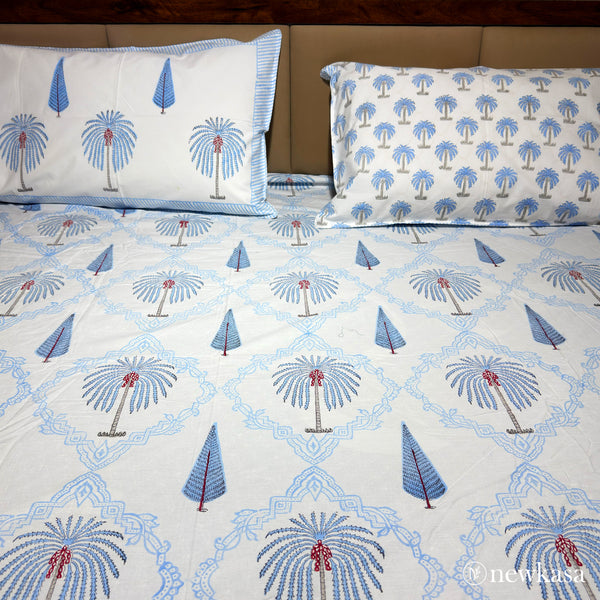 RAJSI PALM – Palm Breeze Handblock Percale Cotton Bedsheet | King 108×108