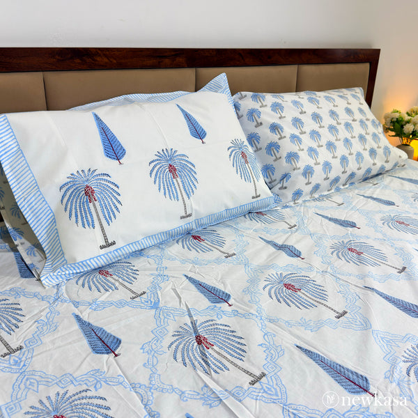 RAJSI PALM – Palm Breeze Handblock Percale Cotton Bedsheet | King 108×108