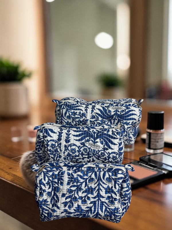 Quilted Vanity Set - Indigo Botanica