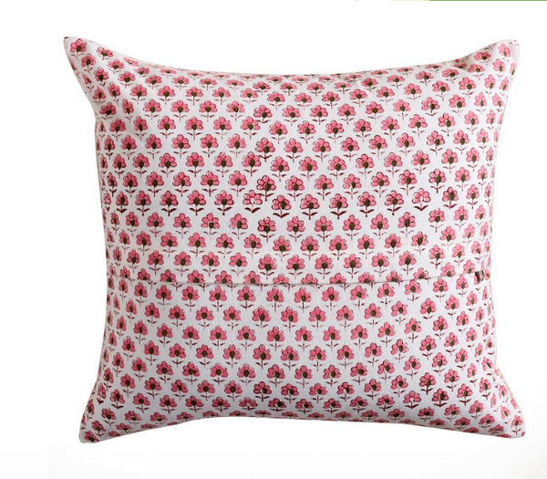 BLOOMING PINK FLORAL HAND BLOCK COTTON CUSHION COVER SET – 16x16 - newkasa