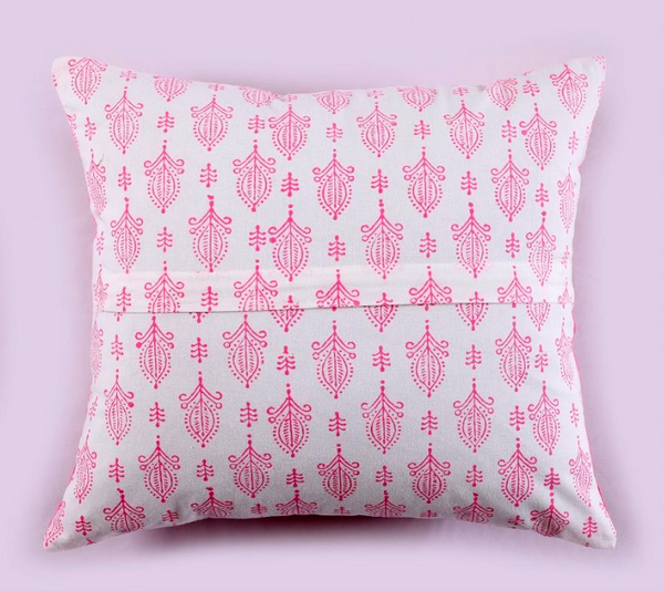 Handcrafted cotton cushion cover in pink floral design – 16x16