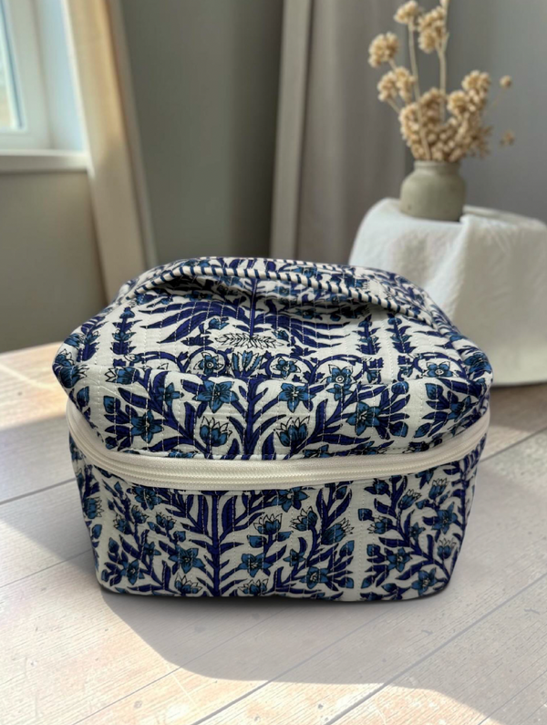 Blue Botanical Quilted Vanity Bag