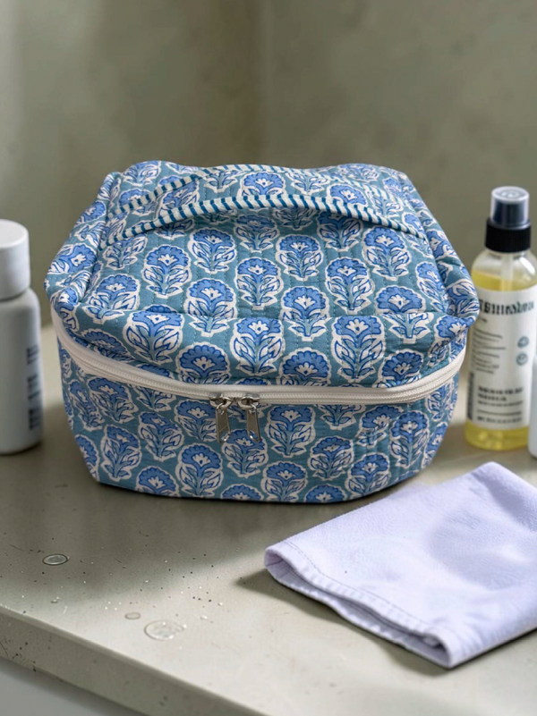Indigo Bloom Quilted Vanity Bag