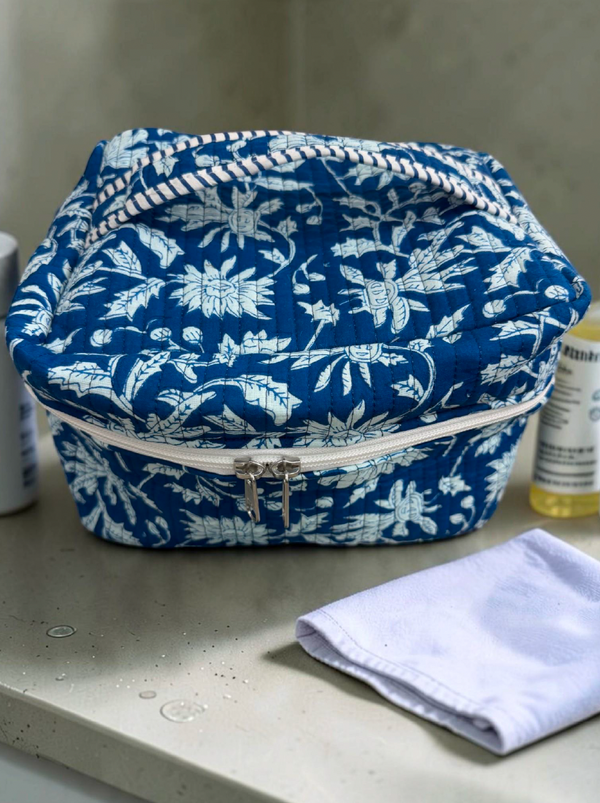 Blue Bloom Quilted Vanity Bag