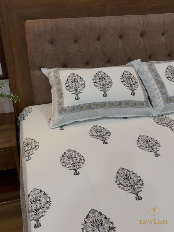 RAJPUTANA TREE ARTISTRY HANDCRAFTED COTTON BEDSHEET (QUEEN SIZE 90*108) - newkasa