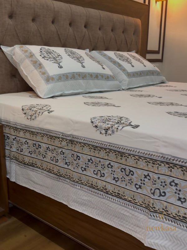 RAJPUTANA TREE ARTISTRY HANDCRAFTED COTTON BEDSHEET (QUEEN SIZE 90*108) - newkasa
