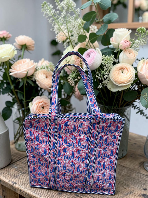 Quilted Tote Bag - Royal Paisley