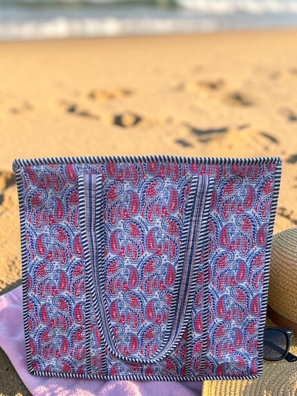 Quilted Tote Bag - Denim Bloom