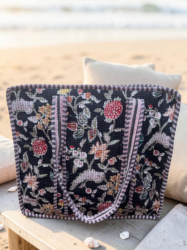 Quilted Tote Bag - Vintage Garden