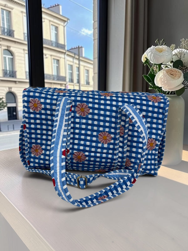 Blue Daisy Gingham Duffle Bag