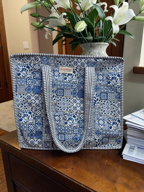 Quilted Tote Bag - Indigo Kashi