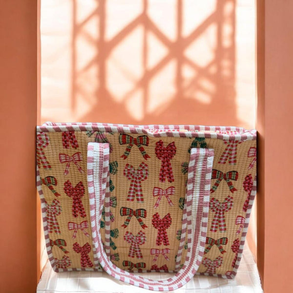Quilted Tote Bag - Bow Bliss