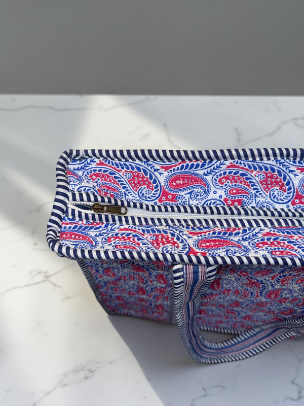 Quilted Tote Bag - Denim Bloom
