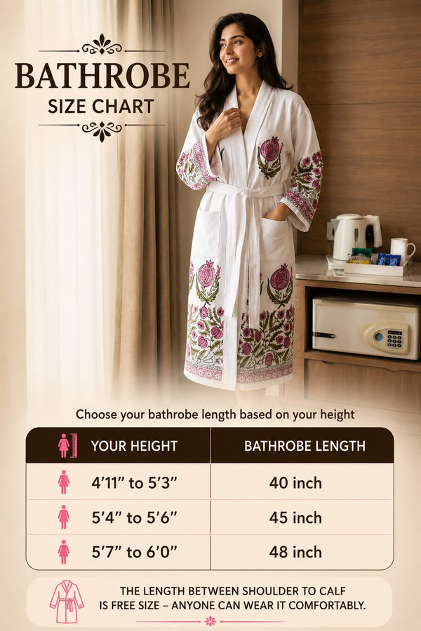 Anar Baagh Waffle Handblock Printed Bathrobe