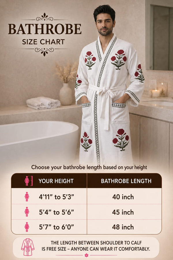 Ruhani Waffle Handblock Printed Bathrobe