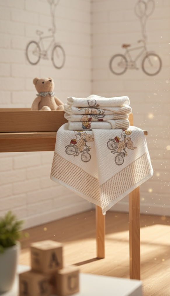 Chiku’s Cycle Ride Waffle Handblock Printed Baby Towel Set of 2