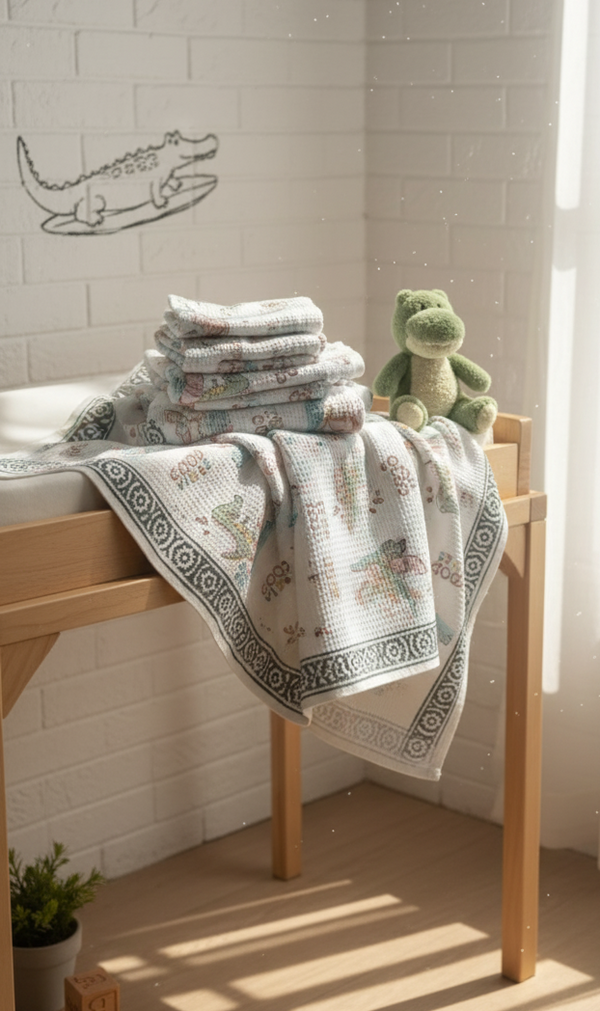Surf Croc Waffle Handblock Printed Baby Towel Set of 2