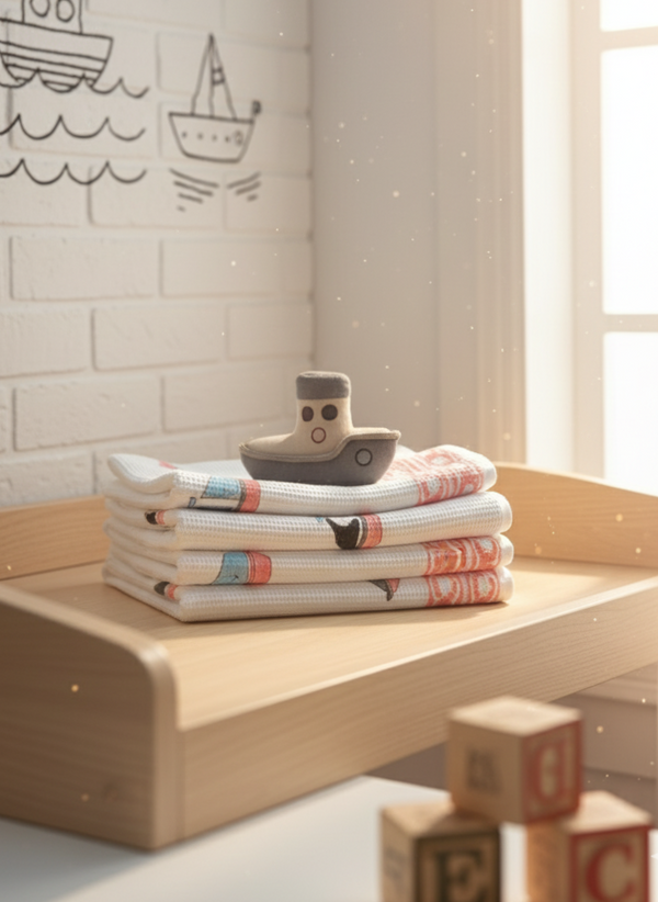 Penny Penguin Waffle Handblock Printed Baby Towel Set of 2