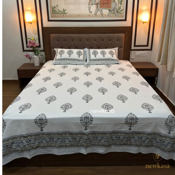 RAJPUTANA TREE ARTISTRY HANDCRAFTED COTTON BEDSHEET (QUEEN SIZE 90*108) - newkasa