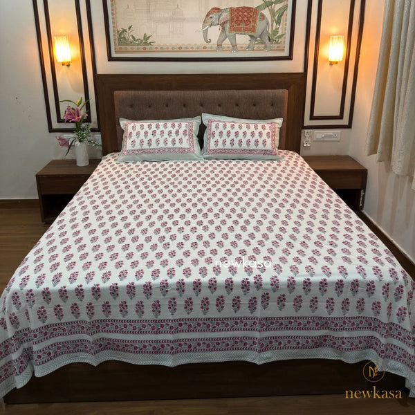 Gulaabi Rangrez – Jaipuri Hand Block Cotton Bedsheet (KING SIZE 108*108)