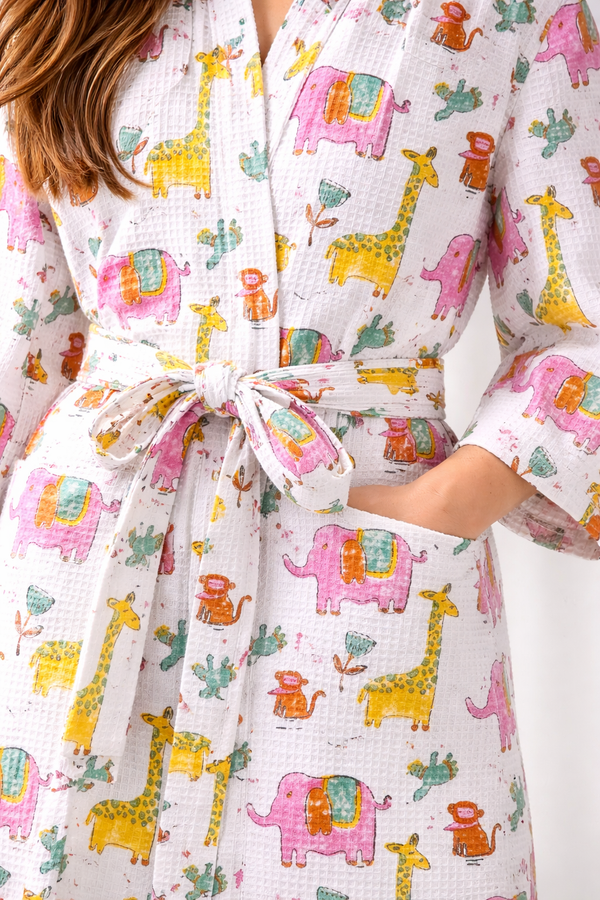 Safari Play Waffle Cotton Bathrobe for Kids