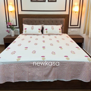 MAROON FLORAL HAND BLOCK PRINT PREMIUM COTTON BEDSHEET (QUEEN SIZE 90*108) - newkasa