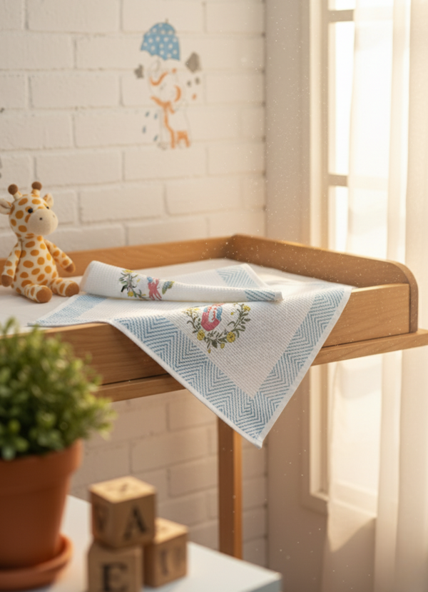 Binky Bloom Waffle Handblock Printed Baby Towel Set of 2